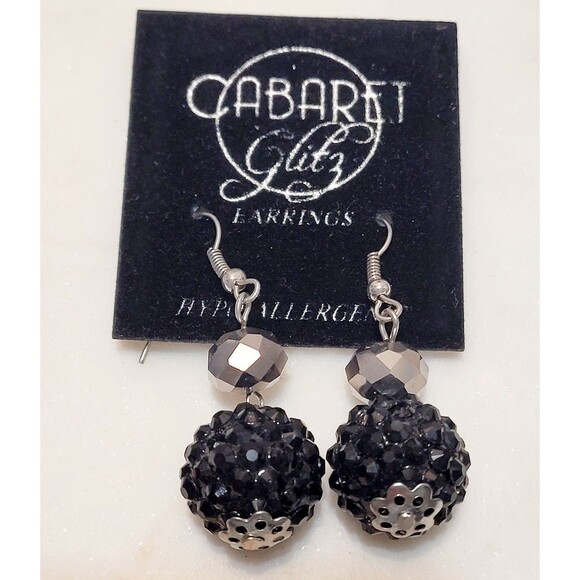 Earrings 'Snowball Glitz' BLACK Colored Bead NWT Hypoallergenic - Picture 2 of 4